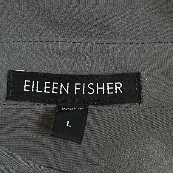 Eileen Fisher Gray Crepe High Low Button Up Dress Tunic 100% Silk Quiet Luxury L - Picture 7 of 9